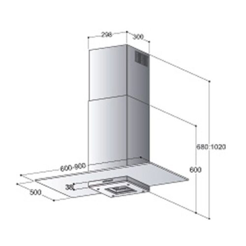 Máy hút khói khử mùi kính BONUCCI BIK18 3 Kích thước máy hút khói khử mùi kính BONUCCI BIK18