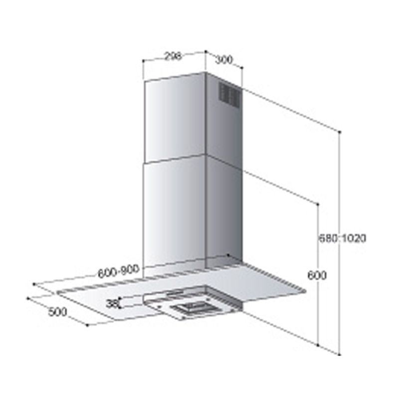 Kích thước máy hút khói khử mùi kính BONUCCI BIK18 Kích thước máy hút khói khử mùi kính BONUCCI BIK18