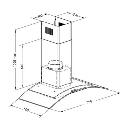Kích thước máy hút khói khử mùi kính BONUCCI BNC700S