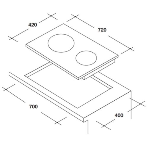 Kích thước bếp kết hợp 1 từ 1 điện Rosieres RVPI711