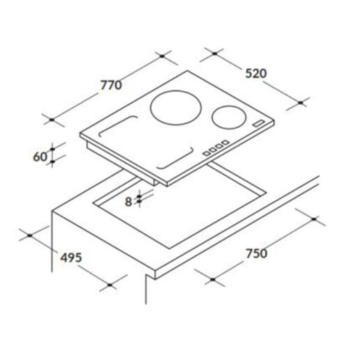 Kích thước bếp từ không giới hạn vùng nấu 80cm Rosieres RFI802