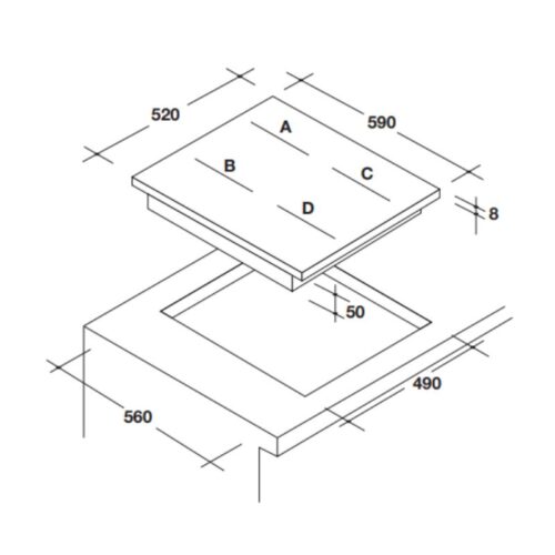 Kích thước bếp từ không giới hạn vùng nấu Rosieres RES6D