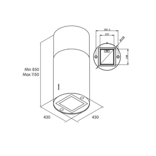 Kích thước máy hút mùi ốc đảo 035cm ống dài Rosieres RDTI6500/1IN