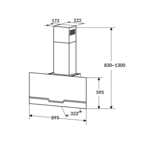 Kích thước máy hút mùi ống khói 90cm Kính đen Rosieres RVSPN98
