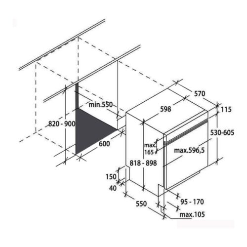 Kích thước máy rửa bát bán âm tủ 15 bộ wifi Rosieres RDSN 1D530PX-47