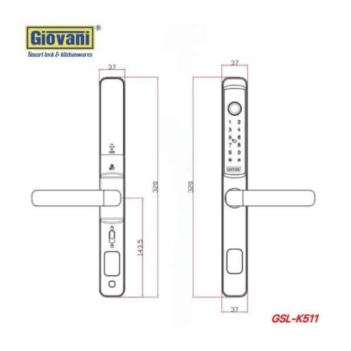 Kích thước của Khóa điện tử thông minh Giovani GSL-K511B