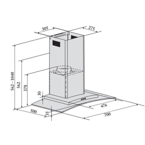 KÍCH THƯỚC MÁY HÚT MÙI LORCA TA 2005A 70CM