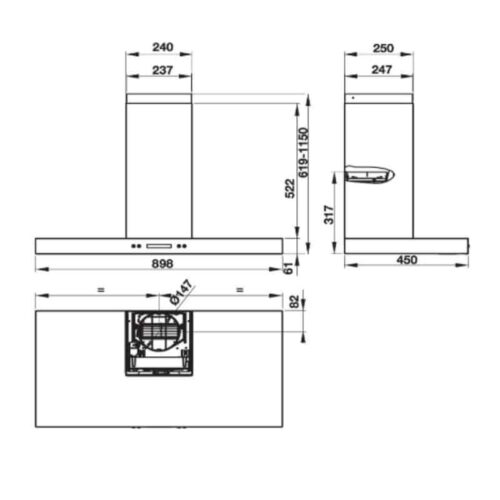 kích thước của máy hút mùi Hafele HH-WI90B 539.81.175