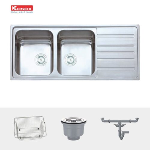 Chi tiết chậu rửa bát inox 2 hố Konox KS11650 1D – Bàn phải