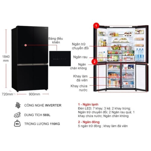kich thuoc tu lanh 4 canh multi door inverter 569 lit hitachi r wb640vgv0 gbk