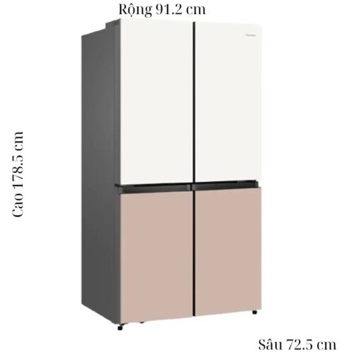 kich thuoc tu lanh 4 canh multi doors inverter 609 lit hisense rq768n4ew ku